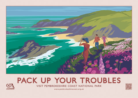 Pembrokeshire Coast Vintage Style Pack Up Your Troubles Retro Poster