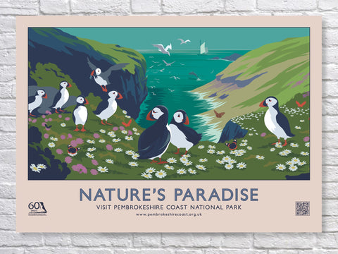 Pembrokeshire Coast "Nature's Paradise" 60th Anniversary Retro Poster.