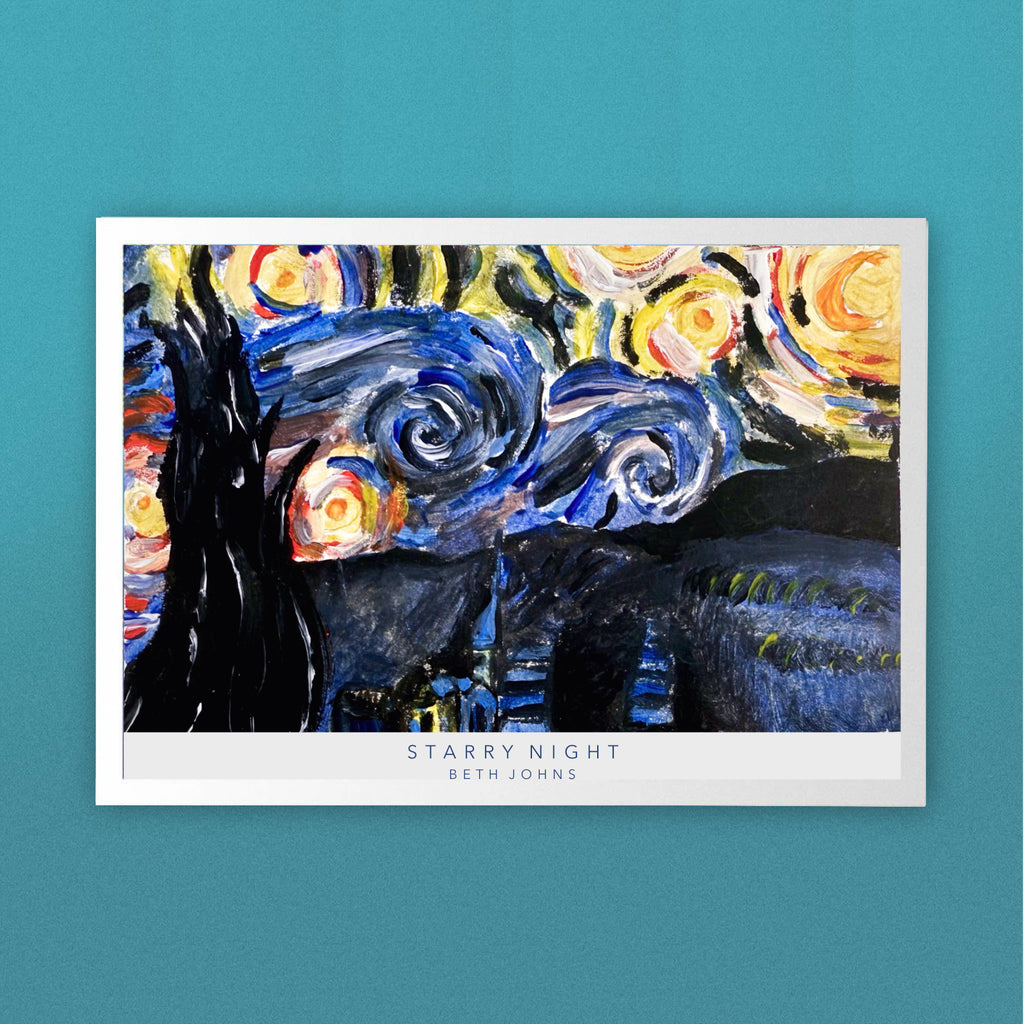 Starry Night art print by Beth Johns, expressive night sky inspired by West Wales coastline, limited edition
