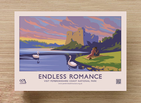 Pembrokeshire Coast Vintage Style "Endless Romance" Retro Postcard