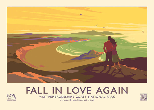 Pembrokeshire Coast "Fall In Love Again" 60th Anniversary Retro Poster.